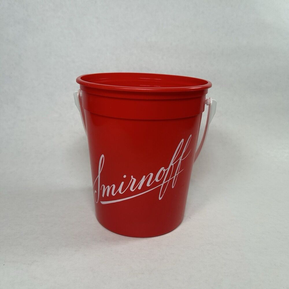 Smirnoff Vodka Plastic Red Bucket Punch Ice Bar Man Cave Summer Party Handle